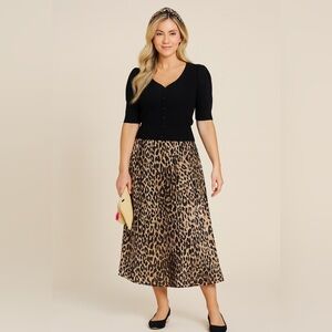 Simply Vera Vera Wang Pull on Leopard Print Midi Skirt